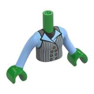 Minidoll Torso Girl with Dark Bluish Grey School Uniform, Buttons Print, Bright Light Blue Arms, Bright Green Hands