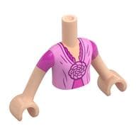 Minidoll Torso Girl with Bright Pink Dress, Flower, Dark Pink Underdress, Trim Print, Light Nougat Arms and Hands