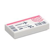 Tile 1 x 2 with Coral and Dark Blue Plane Ticket Print
