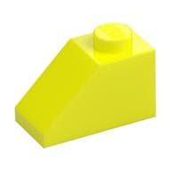 Brick Sloped 45° 2 x 1 with Bottom Pin em Amarelo vibrante