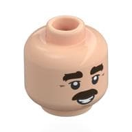 Minifig Head Nigel Mansell, Thick Dark Brown Eyebrows, Moustache, Smile, Teeth