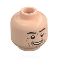 Minifig Head Dr. Alan Grant, Black Eyebrows, Nougat Wrinkles, Open Mouth Annoyed/Black Sunglasses with Gold Frame