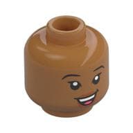 Minifig Head Nani, Black Eyebrows, Nougat Lips, Open Mouth Smile/Lopsided Grin