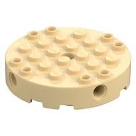 Brick Round 6 x 6 with 4 Side Pin Holes and Center Hole em Bege