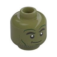 Minifig Head Hulk, Dark Green Lines, Stubbles Bears, Angry Growl / Lobsided Grin