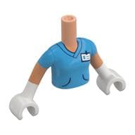 Minidoll Torso Girl with Dark Azure Scrubs, White Gloves, ID Badge Print, Nougat Arms, White Hands