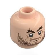 Minifig Head Hector Barbossa, Dark Brown Eyebrows, Nougat Beard, Moustache, Neutral / Light Bluish Grey Face, Angry Teeth