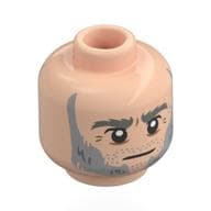 Minifig Head Joshamee Gibb, Dark Bluish Grey Eyebrows, Light Bluish Grey Sideburns, Stubbles, Wrinkles, Stern / Scowl