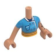 Minidoll Torso Woman with Dark Azure Uniform, White/Dark Blue Trim, Bright Light Orange Belt Print, Nougat Arms and Hands