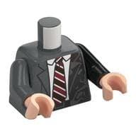 Torso, Odd Arms, Suit, Jacket, White Shirt, Dark Red/Dark Brown Striped Tie, Black Splotches Print, Left Black Arm, Right Dark Bluish Grey Arm, Light Nougat Hands