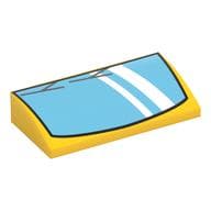 Brick Curved 2 x 4 x 2/3 No Studs with Medium Blue Windscreen, Silver Wipers Print