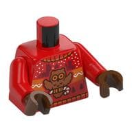 Torso, Christmas Sweater, Medium Nougat Owl Print, Red Arms, Reddish Brown Hands