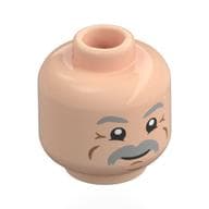 Minifig Head Vernon Dursley, Thick Light Bluish Grey Eyebrows, Moustache, Dark Tan Wrinkles, Smile/Angry