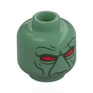 Minifig Head Solitus, Alien, Red Eyes, Dark Green Lines, Big Nose