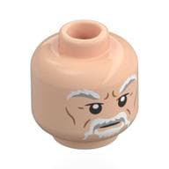 Minifig Head Ki-Adi-Mundi, White/Light Bluish Grey Eyebrows, Beard, Nougat Lines on Back