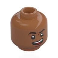 Minifig Head Usopp, Black Eyebrows, Open Mouth Smirk / Angry Grin em Marrom siena