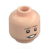 Minifig Head Helmeppo, Dark Tan Eyebrows, Nervous Smile / Scared