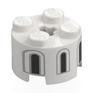Brick Round 2 x 2 with Axle Hole with Dark Bluish Grey/Black Windows Print