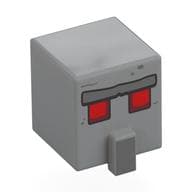 Minifig Head Special, Cube with Nose and Semi-Pixelated Red Eyes, Dark Bluish Grey Eyebrow Print