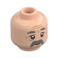 Minifig Head Grandpa Joe, Dark Bluish Grey Eyebrows, Moustache, Nougat Wrinkles, Tired / Happy