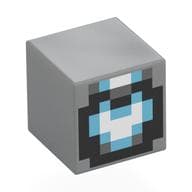 Minifig Head Special, Cube with White/Medium Azure Face, Black Cirle Print