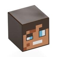Minifig Head Special, Cube with Pixelated Nougat Dace, Bright Light Blue Eyes, White Mouth Print