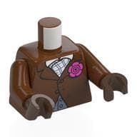 Torso, Jacket with Single Button Secured, Pink Flower, White Shirt with Sand Blue Lines Print, Reddish Brown Arms, Umber Brown Hands