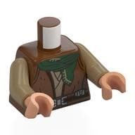 Torso, Jedi Robe, Dark Tan Shirt, Black Belt, Dark Green Handkerchief Print, Dark Tan Arms, Nougat Hands