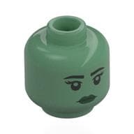 Minifig Head Black Eyebrows, Dark Green Lips, Neutral