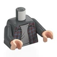 Torso Shirt, Sand Green and Dark Red Plaid, Open over Light Bluish Gray Undershirt Print, Dark Bluish Gray Arms, Light Nougat Hands