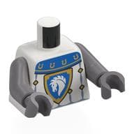 Torso, Knight Armor, Blue Collar, Shield with White Horse on Blue Field, Gold Border, Diamonds Print, Flat Silver Arms and Hands