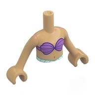 Minidoll Torso Girl with Medium Lavender See Shells, Light Aqua Tail Print, Warm Tan Arms and Hands