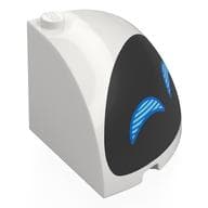 Brick Round Corner 4 x 4 x 3 Quarter Dome Top with Blue Droid Eyes on Black Background Print