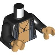 Torso, Open Jacket, Bare Warm Tan Chest, Pendant Print, Black Arms, Warm Tan Hands