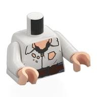 Torso Shirt with Holes, Dirt Stains, Light Nougat Chest, Nougat/Sand Blue Belt, Necklace Print, White Arms, Light Nougat Hands