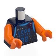 Torso, Basketball Jersey, Blue Trim, Silver Stars, 'LEGO SPORTS 32' on Front, 'NIKE 72' on Back Print, Orange Arms and Hands