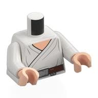 Torso, White Jedi Robe, Reddish Brown Belt, Silver Belt Buckle, Light Nougat Chest Print, White Arms, Light Nougat Hands