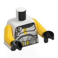 Torso, Clone Commander Armor, Black Pauldron, Yellow Markings, White Items on Utility Belt Print, Yellow Arms, Black Hands
