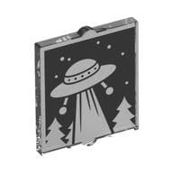 Glass for Window 1 x 2 x 2 Flat with Retro UFO, Beam, Trees, Stars Print