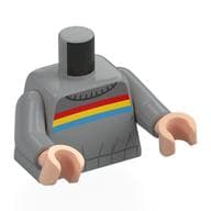 Torso Sweater, Red, Yellow, and Dark Azure Stripes Print, Light Bluish Gray Arms, Light Nougat Hands