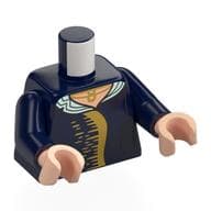 Torso, Dress, White Collar, Gold Decorations, Stripes, Necklace Print, Dark Blue Arms, Light Nougat Hands