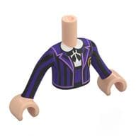 Minidoll Torso Girl with Dark Purple Jacket, Black Stripes, Gold Symbol, Black Shirt, Silver Pendant Print, Light Nougat Arms and Hands