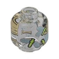 Minifig Head with Lime/Sand Blue Dragon Flies / Tan Label Print