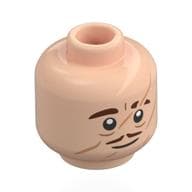 Minifig Head Remus Lupin, Reddish Brown Eyebrows, Moustache, Nougat Scars, Neutral / Yellow Eyes, Fangs, Screaming