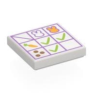 Tile 2 x 2 with Lavender Calendar, Bunnies, Carrot, Lime Marks Print
