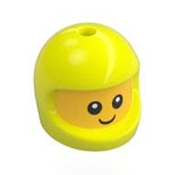Minifig Head Special, Baby with Vibrant Yellow Helmet Pattern, Face Print