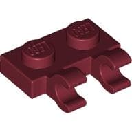 Plate Special 1 x 2 with Clips Horizontal [Open O Clips] em Vermelho escuro