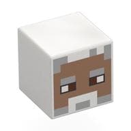 Minifig Head Special, Cube with Pixelated Medium Brown Face, White Moustache, Light Bluish Grey Eyebrows Print
