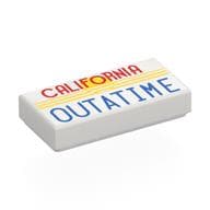 Tile 1 x 2 with Yellow Stripes, Red 'CALIFORNIA', Blue 'OUTATIME' Print