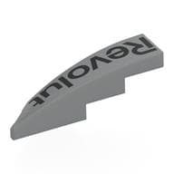 Brick Wedged, Curved 1 x 4 with Stud Notch Right with Black 'Revolut' Print